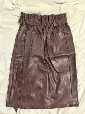 Time and Tru Chocolate Faux Leather Paperbag Midi Skirt